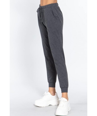 Plain Long Drawstring Waist Front Pockets French Terry Joggers Heather Charcoal $9.87 Others