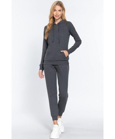 Plain Long Drawstring Waist Front Pockets French Terry Joggers Heather Charcoal $9.87 Others