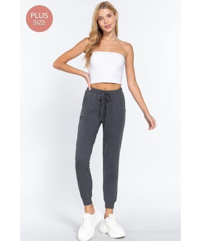 Plain Long Drawstring Waist Front Pockets French Terry Joggers Heather Charcoal $9.87 Others