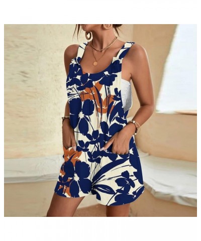 Womens Jumpsuits Shorts Plus Size Soft Stretchy Overalls Adjustable Strap Jumpsuit Floral Printed Wide Leg Jumpsuit Overall S...