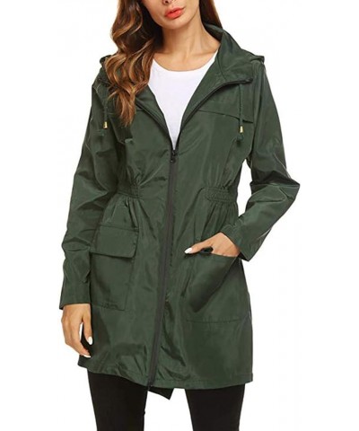 Women Outdoor Waterproof Lightweight Rain Jacket Active Outdoor Hooded Raincoat with Pocket 05-army Green $10.78 Jackets