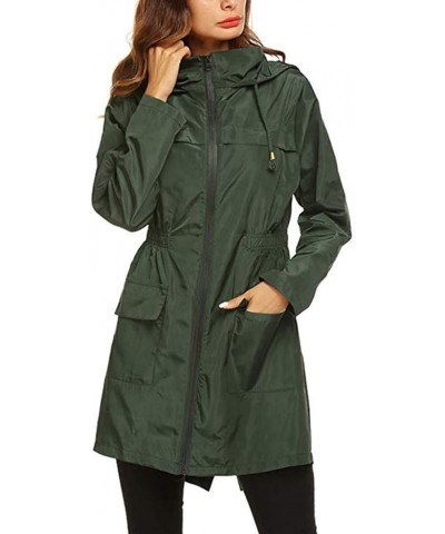 Women Outdoor Waterproof Lightweight Rain Jacket Active Outdoor Hooded Raincoat with Pocket 05-army Green $10.78 Jackets