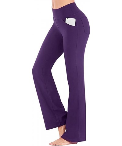 Women's Bootcut Yoga Pants High Waisted Stretch Workout Leggings with Pockets Tummy Control Bell Bottoms Yoga Pants A2 Purple...