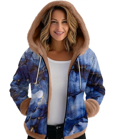 Women's Sueteres Para Mujeres Calientitos Winter Hat Cuffs Edge Velvet Thickened Print Hooded Jacket, M-3XL 2-navy $14.53 Jac...