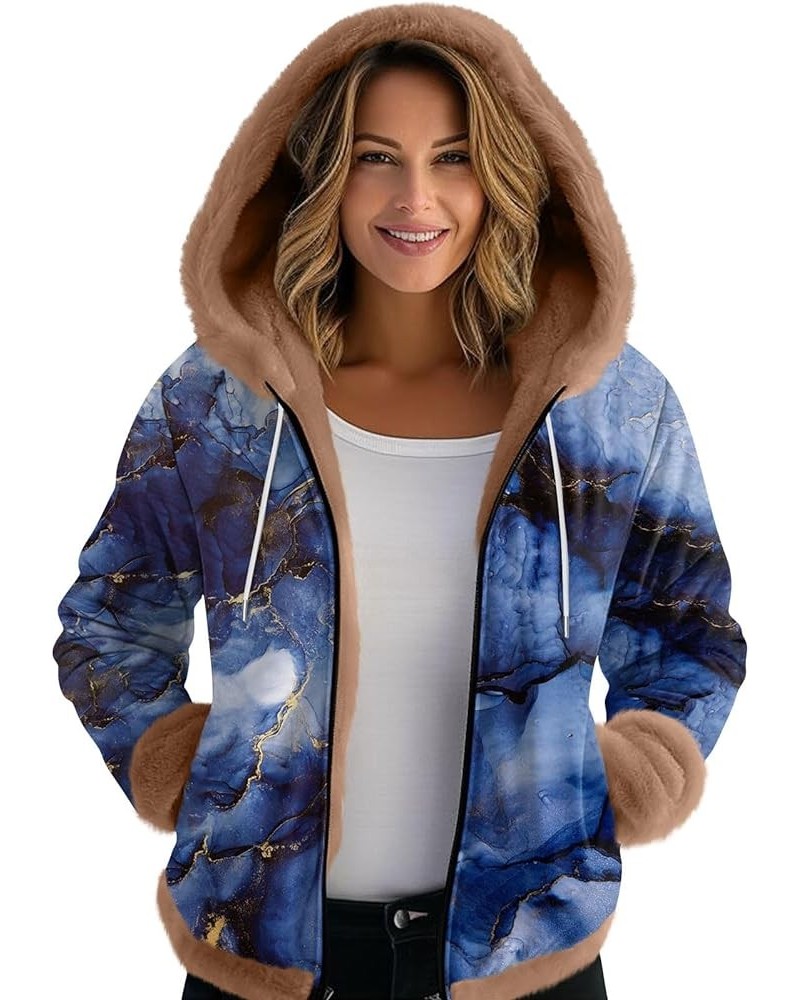 Women's Sueteres Para Mujeres Calientitos Winter Hat Cuffs Edge Velvet Thickened Print Hooded Jacket, M-3XL 2-navy $14.53 Jac...