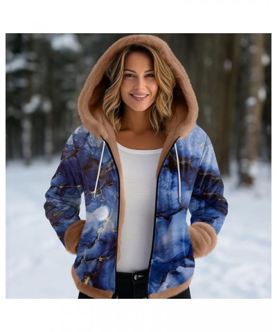 Women's Sueteres Para Mujeres Calientitos Winter Hat Cuffs Edge Velvet Thickened Print Hooded Jacket, M-3XL 2-navy $14.53 Jac...