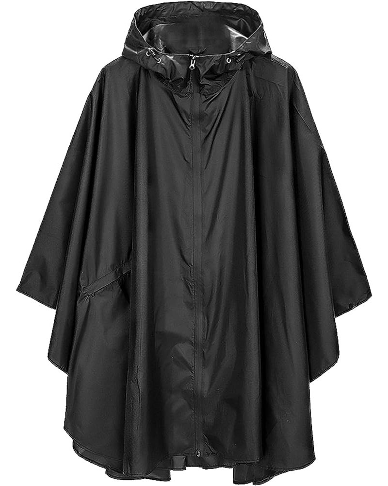 Rain Poncho Jacket Coat Hooded Zipper Style for Women/Men/Adult with Pocket A-black $11.59 Coats