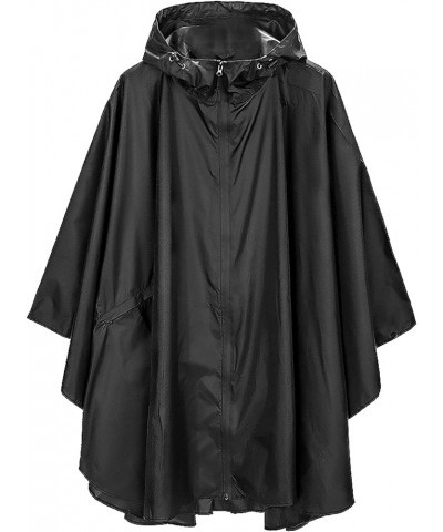 Rain Poncho Jacket Coat Hooded Zipper Style for Women/Men/Adult with Pocket A-black $11.59 Coats