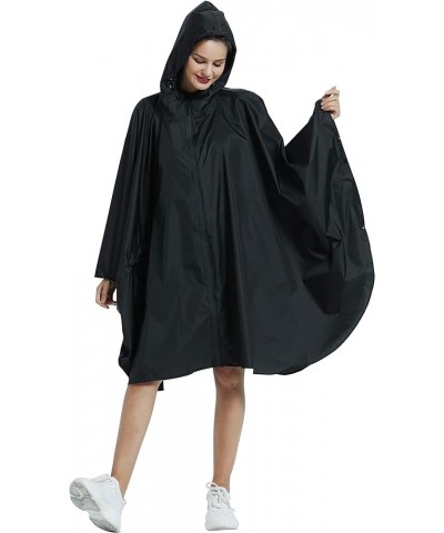 Rain Poncho Jacket Coat Hooded Zipper Style for Women/Men/Adult with Pocket A-black $11.59 Coats