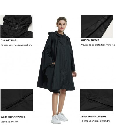 Rain Poncho Jacket Coat Hooded Zipper Style for Women/Men/Adult with Pocket A-black $11.59 Coats