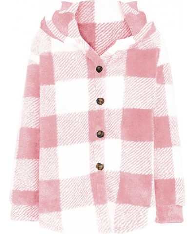 Womens Fuzzy Plaid Shacket Jacket Furry 2024 Spring Long Sleeve Button Down Warm Coats Fleece Lined Jackets E01-pink-1117 $6....