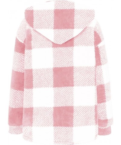 Womens Fuzzy Plaid Shacket Jacket Furry 2024 Spring Long Sleeve Button Down Warm Coats Fleece Lined Jackets E01-pink-1117 $6....