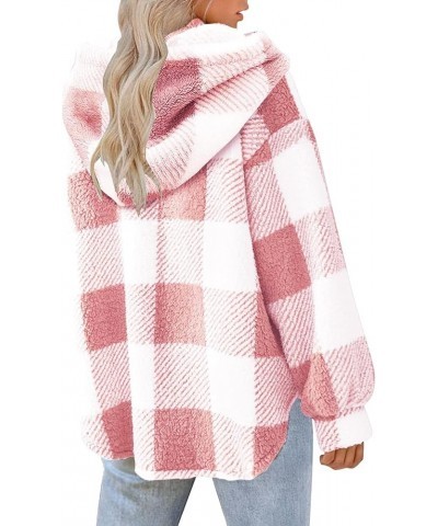 Womens Fuzzy Plaid Shacket Jacket Furry 2024 Spring Long Sleeve Button Down Warm Coats Fleece Lined Jackets E01-pink-1117 $6....