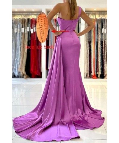 One Shoulder Beaded Bridesmaid Dresses for Women Long Satin Mermaid Ruched Formal Party Dress with Train YK510 Lavender $27.2...