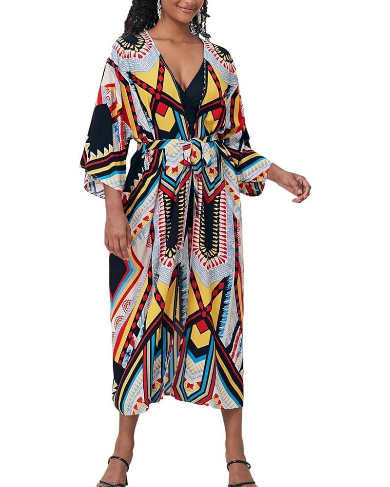 Women Long Beach Kimono Curve Hem Loose Open Front Tie Dye Bathing Suit Cover up 778-2 $17.84 Swimsuits