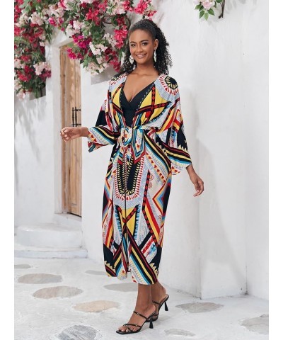 Women Long Beach Kimono Curve Hem Loose Open Front Tie Dye Bathing Suit Cover up 778-2 $17.84 Swimsuits