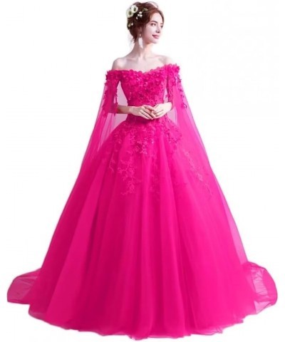 Women's Off Shoulder Quinceanera Dresses 15 16 Sweet Lace Ball Gown Wedding Dresses with Cape Hot Pink $35.70 Dresses