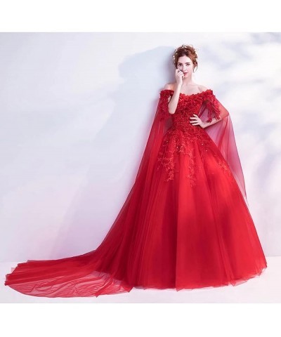 Women's Off Shoulder Quinceanera Dresses 15 16 Sweet Lace Ball Gown Wedding Dresses with Cape Hot Pink $35.70 Dresses