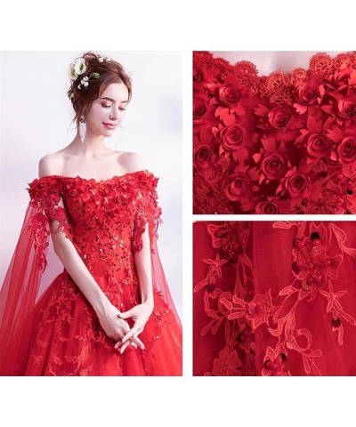 Women's Off Shoulder Quinceanera Dresses 15 16 Sweet Lace Ball Gown Wedding Dresses with Cape Hot Pink $35.70 Dresses