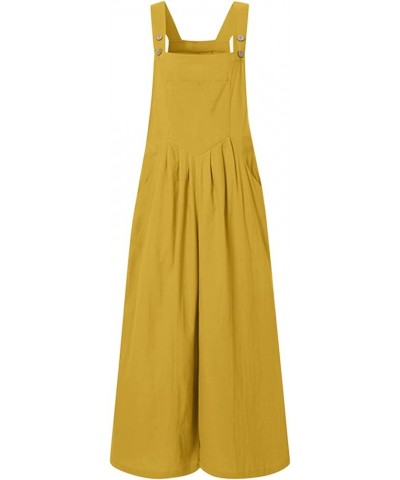 Linen Jumpsuits for Women Summer 2023 Casual Loose Plus Size Wide Leg Overalls Sleeveless Striped Romper with Pocket F-yellow...