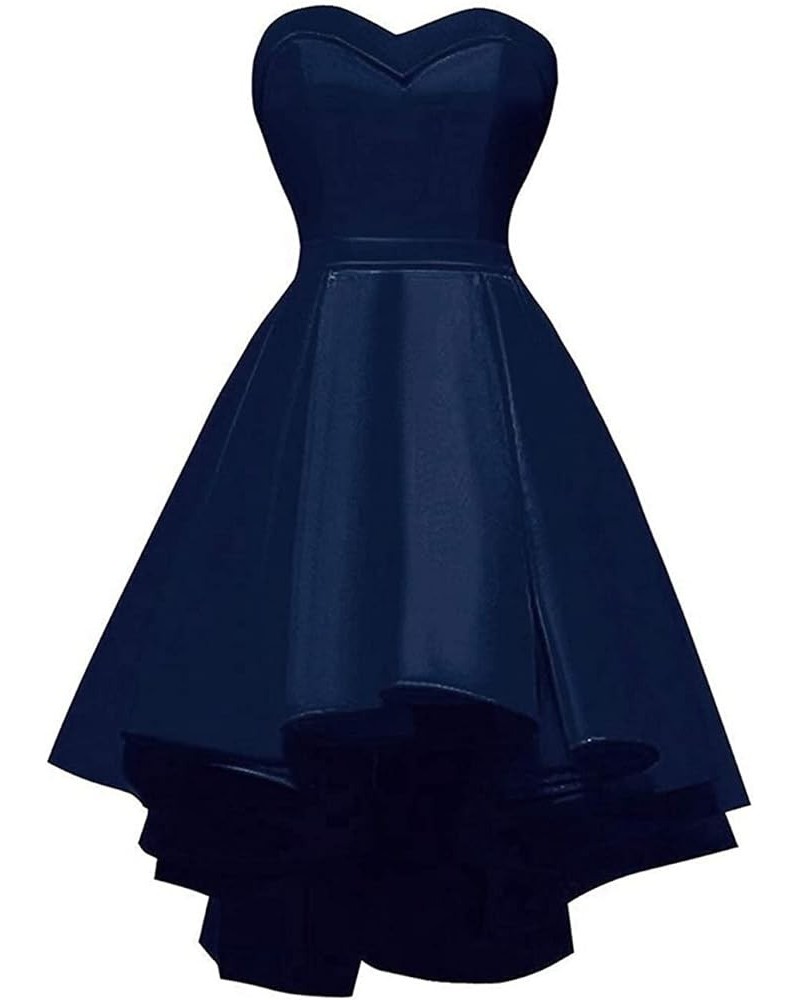 Women Short Satin Homecoming Dresses High Low Prom Dresses Sweetheart Collar Cocktail Party Ball Gown PM0047 Navy $31.71 Dresses