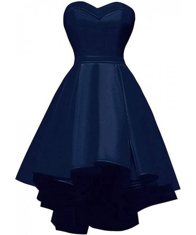 Women Short Satin Homecoming Dresses High Low Prom Dresses Sweetheart Collar Cocktail Party Ball Gown PM0047 Navy $31.71 Dresses