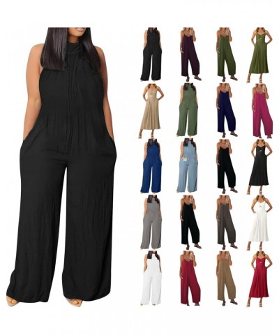 Jumpsuits For Women Summer Sexy Casual Wide Leg Cotton linen Rompers Fashion Sleeveless Backless Plus Size Overalls A Black $...