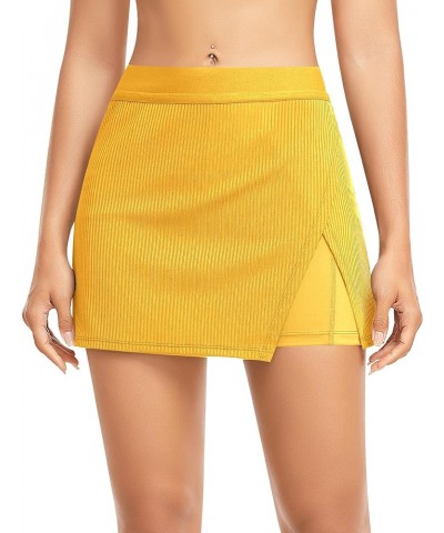 Tennis Skirts for Women with Shorts Athletic Golf Skorts with Pockets Workout Sports Running Skirts Yellow $18.69 Skorts