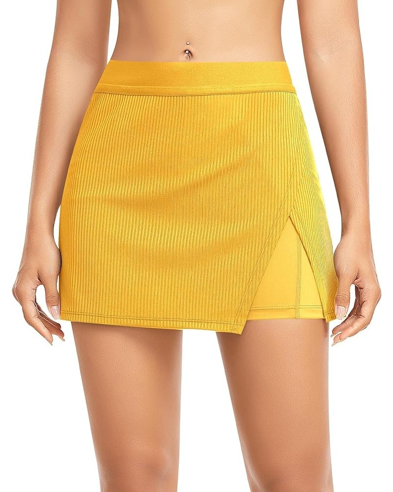 Tennis Skirts for Women with Shorts Athletic Golf Skorts with Pockets Workout Sports Running Skirts Yellow $18.69 Skorts