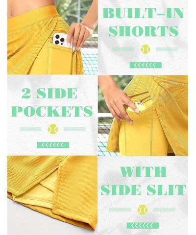 Tennis Skirts for Women with Shorts Athletic Golf Skorts with Pockets Workout Sports Running Skirts Yellow $18.69 Skorts