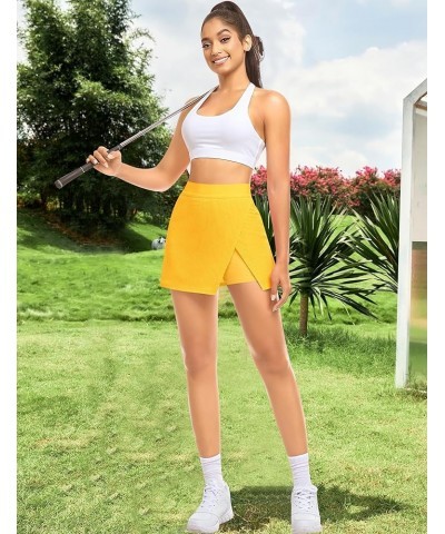 Tennis Skirts for Women with Shorts Athletic Golf Skorts with Pockets Workout Sports Running Skirts Yellow $18.69 Skorts