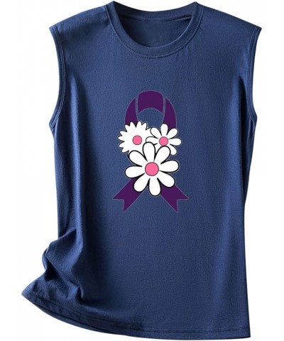 Red Tank Tops for Women Breast Cancer Awareness Vest Top Pink Ribbon Print Classic Sleeveless Tee 1navy $10.63 Tanks