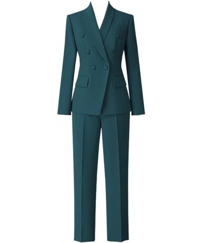 Women's 2 Pieces Pant Suit Set Long Sleeve Blazer Jacket Double Breasted Business Suit for Work Teal $29.60 Suits