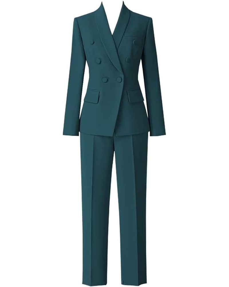 Women's 2 Pieces Pant Suit Set Long Sleeve Blazer Jacket Double Breasted Business Suit for Work Teal $29.60 Suits