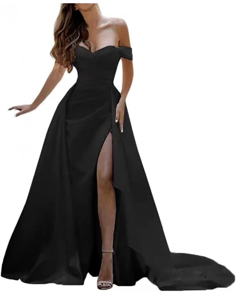 Elegant Beach Mermaid Wedding Dresses Satin Prom Ball Gowns for Bride Long Formal Evening Party Gowns B-black $35.70 Dresses