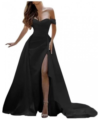 Elegant Beach Mermaid Wedding Dresses Satin Prom Ball Gowns for Bride Long Formal Evening Party Gowns B-black $35.70 Dresses