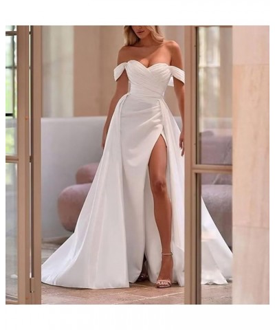 Elegant Beach Mermaid Wedding Dresses Satin Prom Ball Gowns for Bride Long Formal Evening Party Gowns B-black $35.70 Dresses