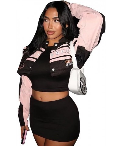 Women Racer Biker Jacket Windbreaker Lightweight Detachable Motorcycle Varsity Jacket Coat Street Wear Pink $18.90 Jackets