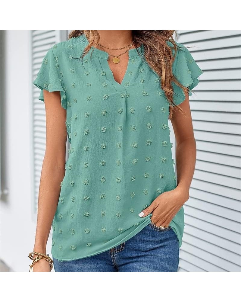 2023 Womens Tops Summer Ruffle Sleeve V Neck T Shirts Casual Loose, Light Green XX-Large Light Green $11.44 Blouses