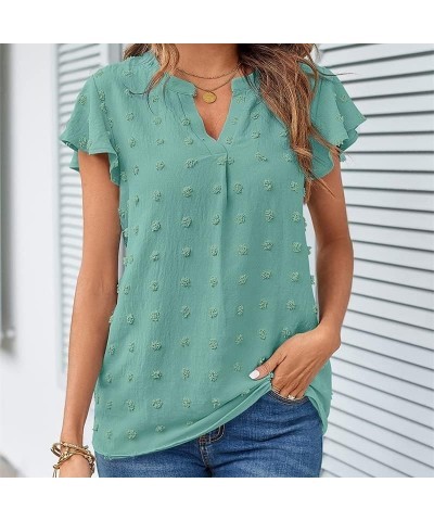 2023 Womens Tops Summer Ruffle Sleeve V Neck T Shirts Casual Loose, Light Green XX-Large Light Green $11.44 Blouses