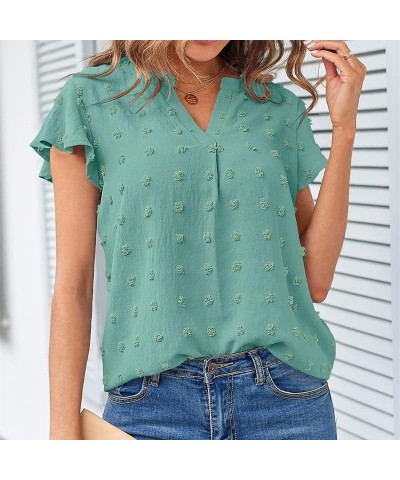 2023 Womens Tops Summer Ruffle Sleeve V Neck T Shirts Casual Loose, Light Green XX-Large Light Green $11.44 Blouses