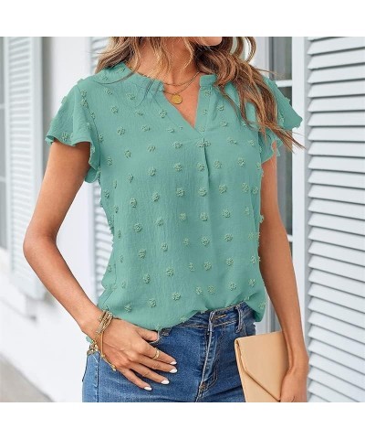 2023 Womens Tops Summer Ruffle Sleeve V Neck T Shirts Casual Loose, Light Green XX-Large Light Green $11.44 Blouses