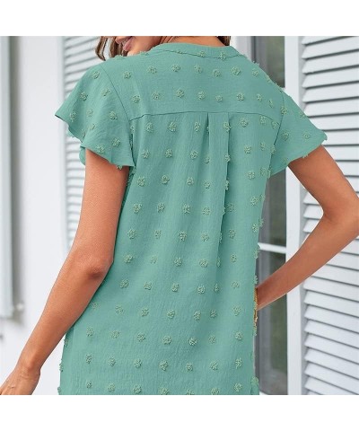 2023 Womens Tops Summer Ruffle Sleeve V Neck T Shirts Casual Loose, Light Green XX-Large Light Green $11.44 Blouses