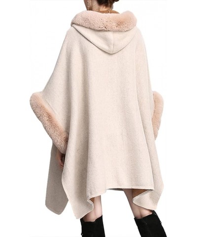 Women's Bridal Batwing Sleeve Plaid Faux Fur Hooded Cloak Poncho Sweater Cape Shacket Coat Beige $27.92 Coats