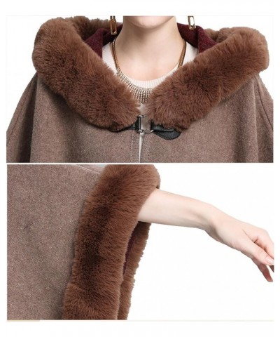 Women's Bridal Batwing Sleeve Plaid Faux Fur Hooded Cloak Poncho Sweater Cape Shacket Coat Beige $27.92 Coats