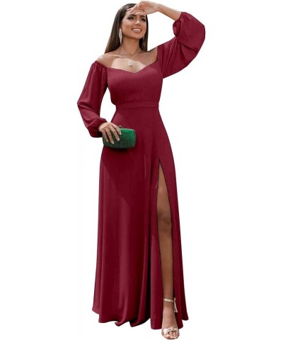 Long Sleeve Bridesmaid Dress for Women with Slit A Line Off The Shoulder Chiffon Formal Evening Dresses Desert Rose $28.80 Dr...