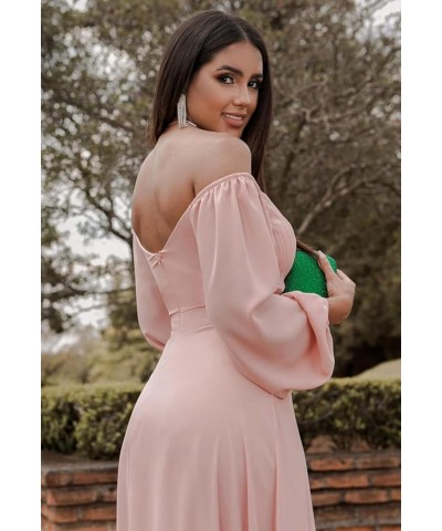 Long Sleeve Bridesmaid Dress for Women with Slit A Line Off The Shoulder Chiffon Formal Evening Dresses Desert Rose $28.80 Dr...