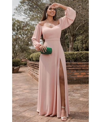 Long Sleeve Bridesmaid Dress for Women with Slit A Line Off The Shoulder Chiffon Formal Evening Dresses Desert Rose $28.80 Dr...