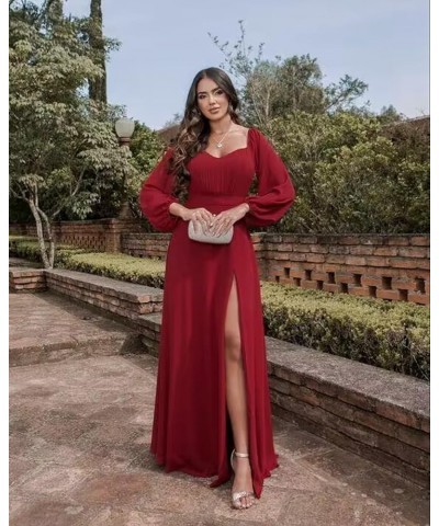 Long Sleeve Bridesmaid Dress for Women with Slit A Line Off The Shoulder Chiffon Formal Evening Dresses Desert Rose $28.80 Dr...