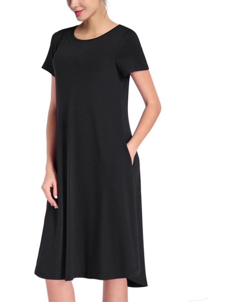 Women Pullover Short Sleeve Pocket Loose Swing Dress (XS,Black) $7.48 Dresses